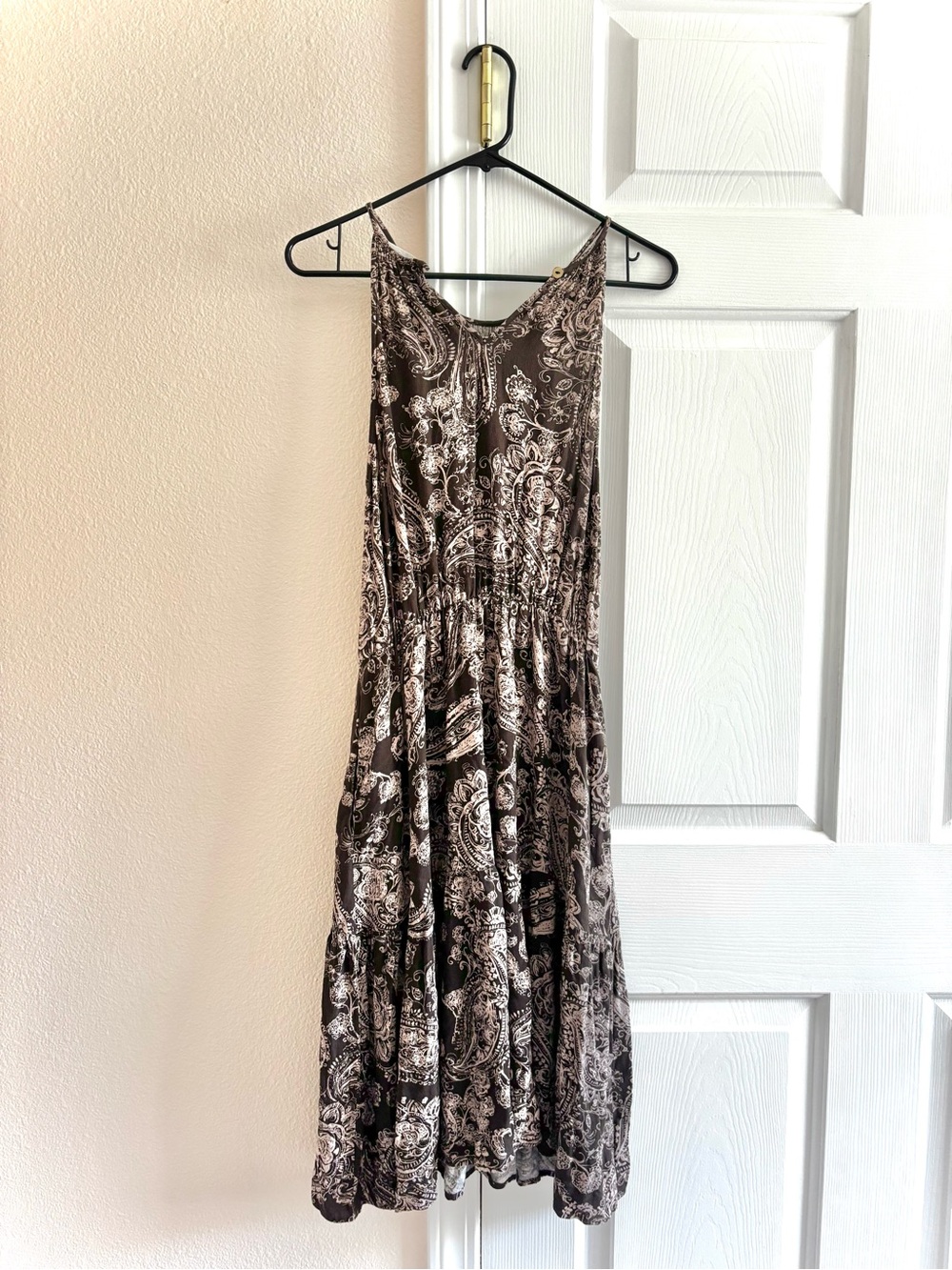 For Good Paisley Boho Cottagecore Sleeveless Brown Tiered Sundress Size S